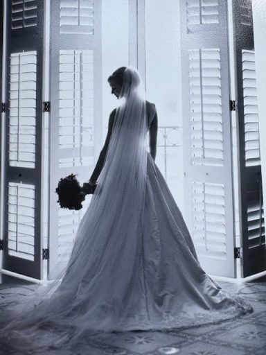 Braut mit weißer langer Schleppe